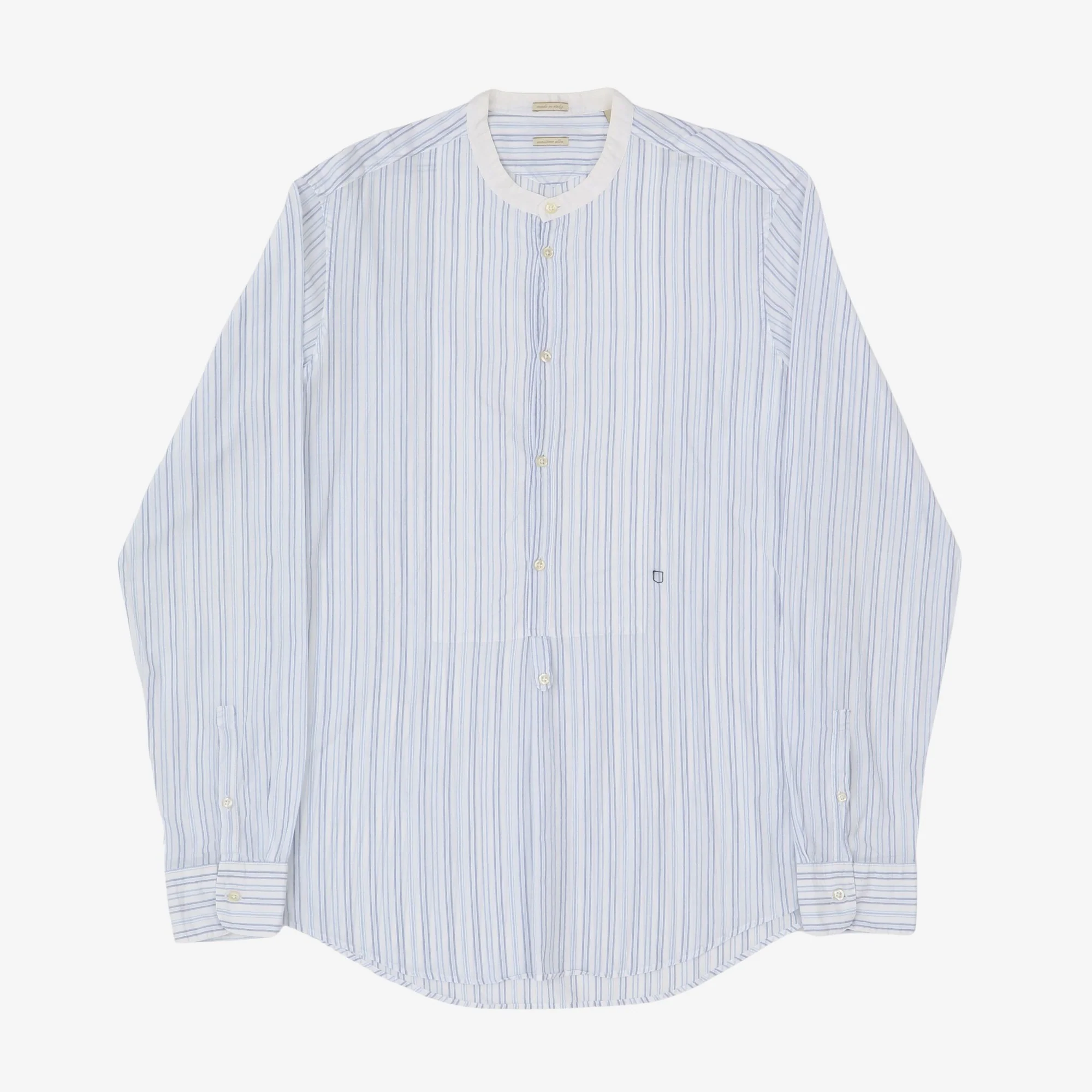 Collarless Striped Dress Shirt