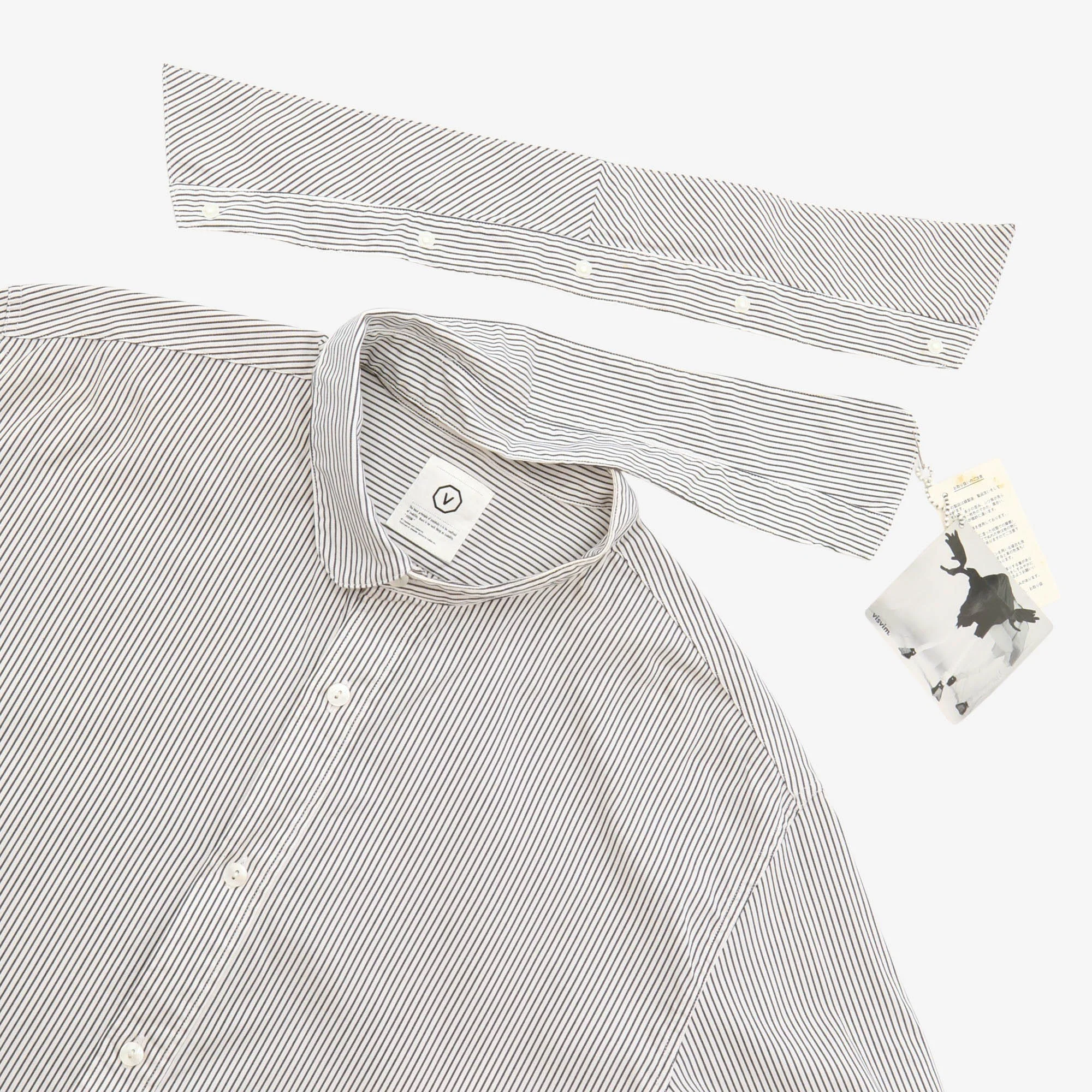 Striped Band Collar Shirt + Pop Collar - Image 3