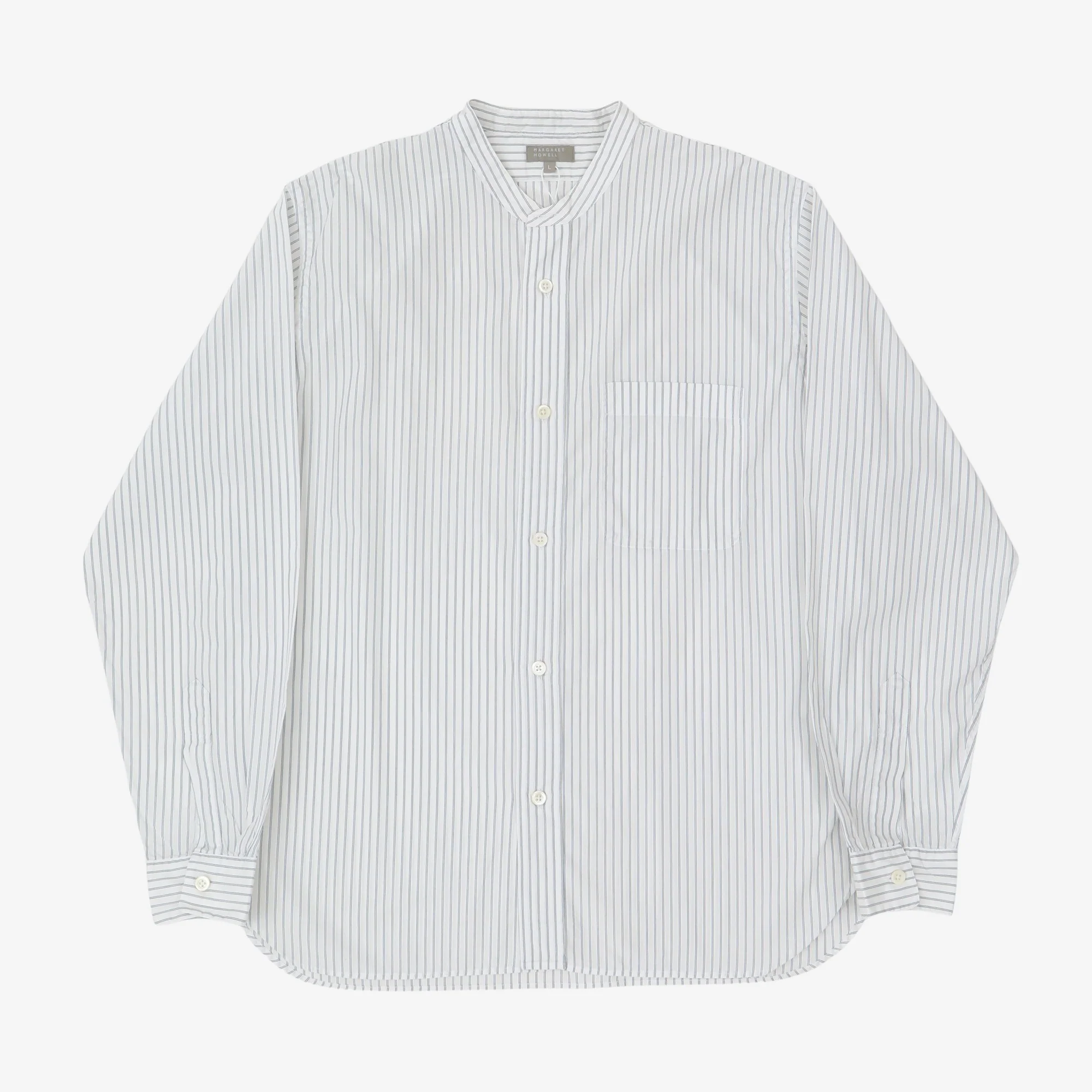 Textured Stripe Band Collar Shirt