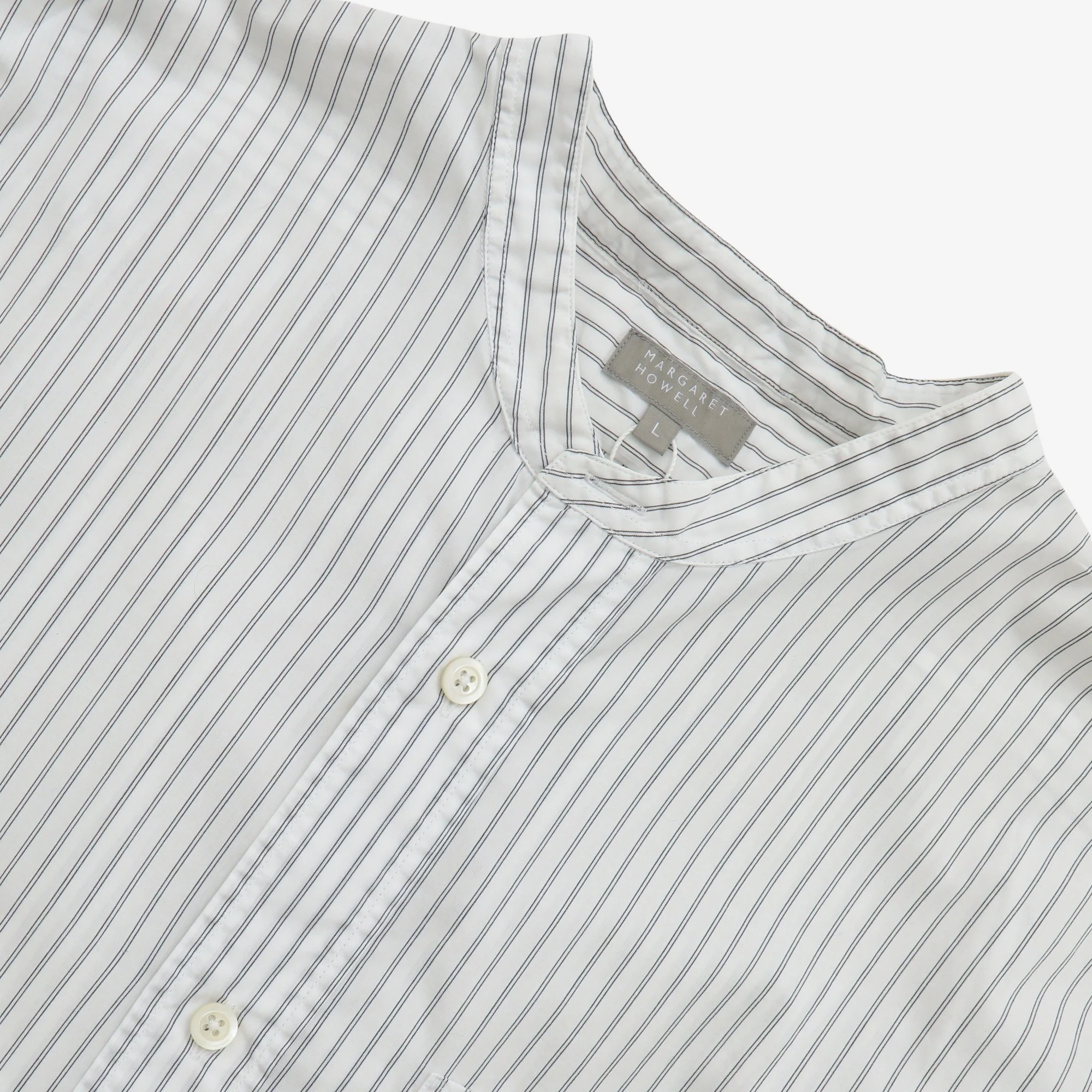 Textured Stripe Band Collar Shirt - Image 3