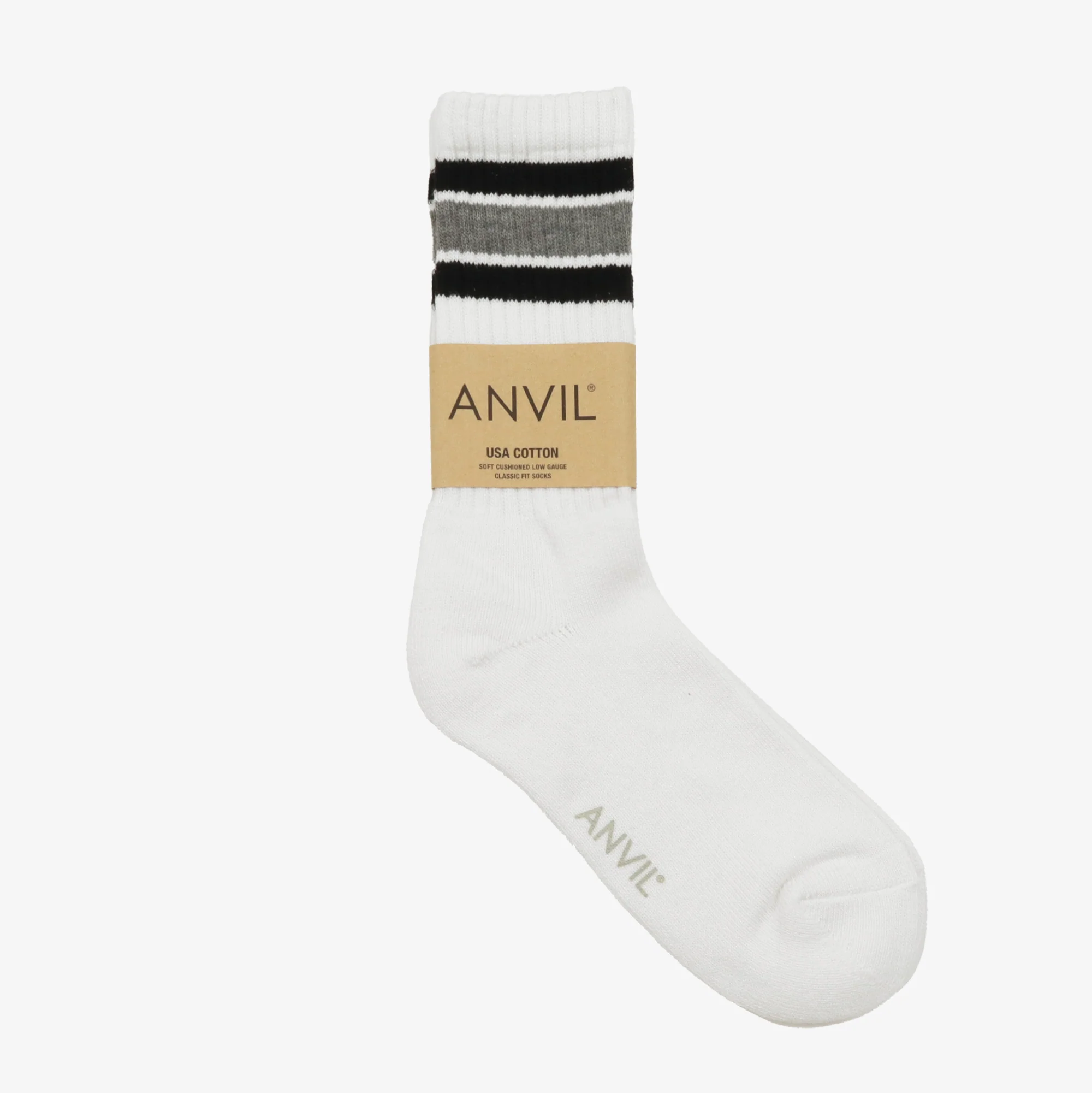 USA Cotton Crew Sock - Black/Grey - Image 6