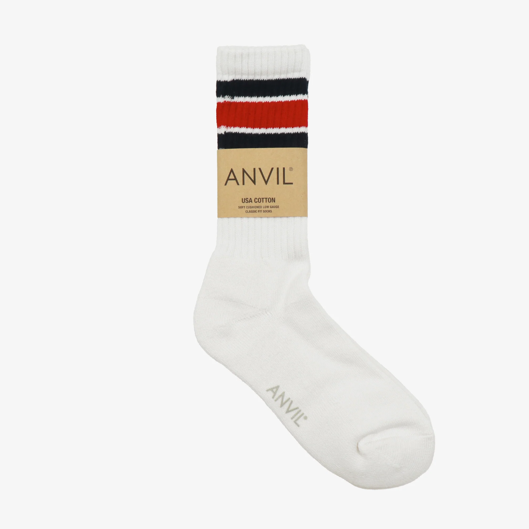 USA Cotton Crew Sock - Navy/Red - Image 6
