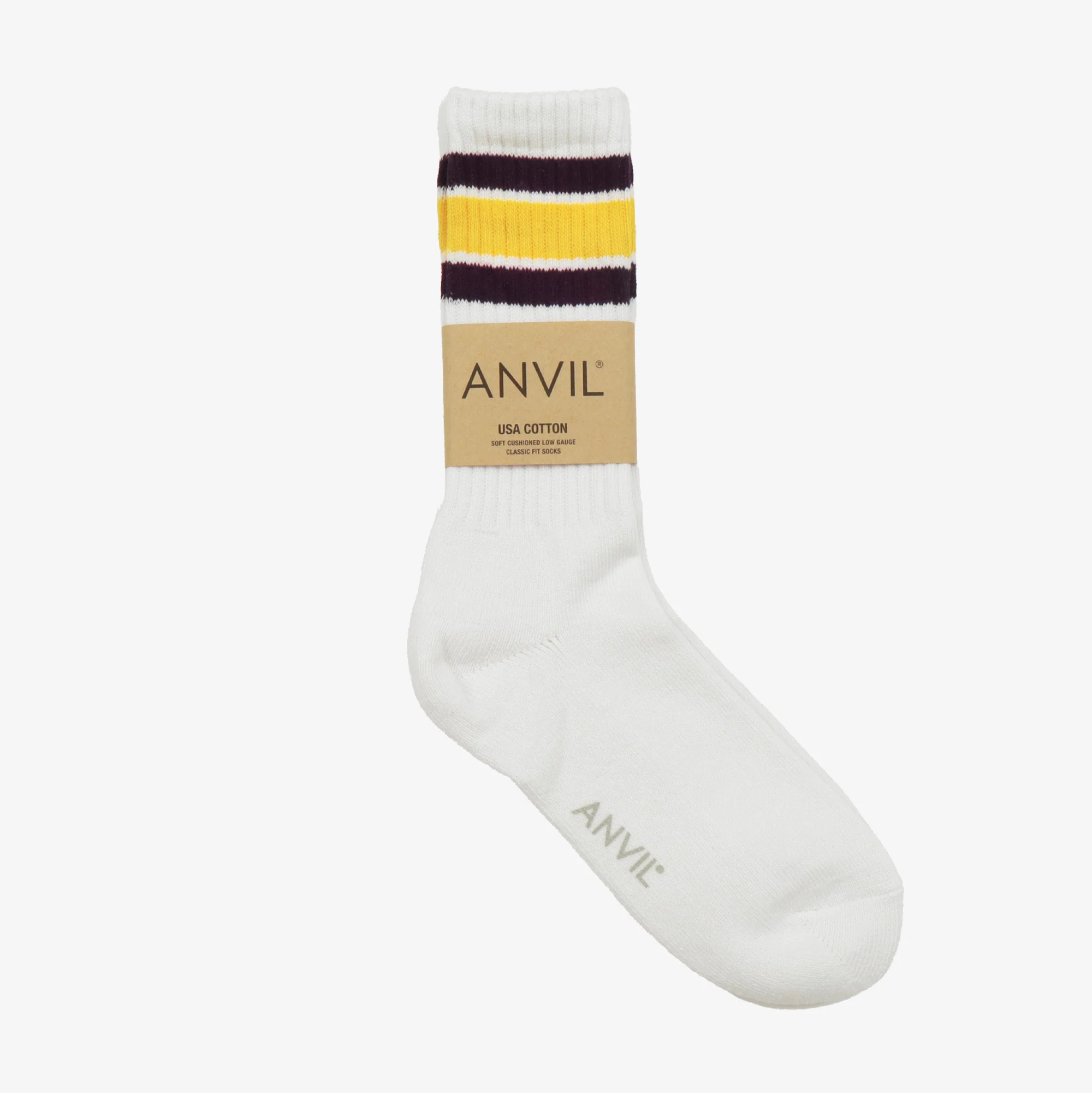 USA Cotton Crew Sock - Purple/Yellow - Image 6